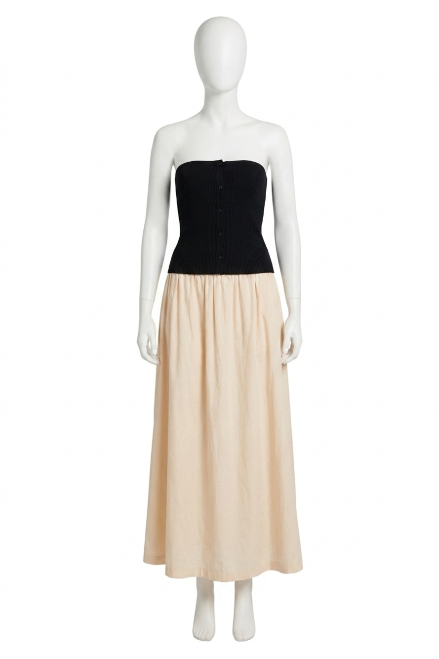 NEW LINE AND DOT tanner strapless dress in black/taupe